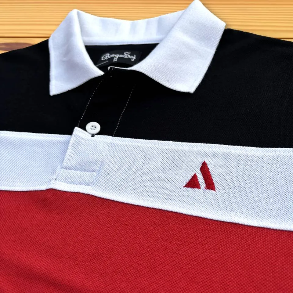 White Collar Polo T-Shirt Black & Red, Black 3 Stripe