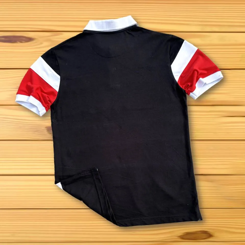 White Collar Polo T-Shirt Black & Red, Black 3 Stripe