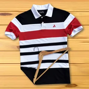 White Collar Polo T-Shirt Black & Red, Black 3 Stripe