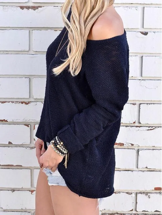 Wholesale Sexy V Neck Long Sleeves Knitted T-shirt