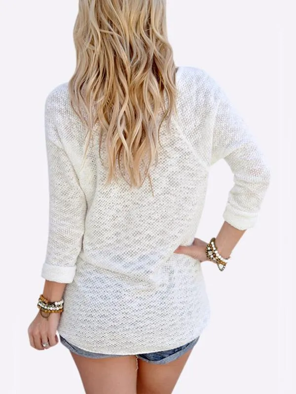 Wholesale Sexy V Neck Long Sleeves Knitted T-shirt