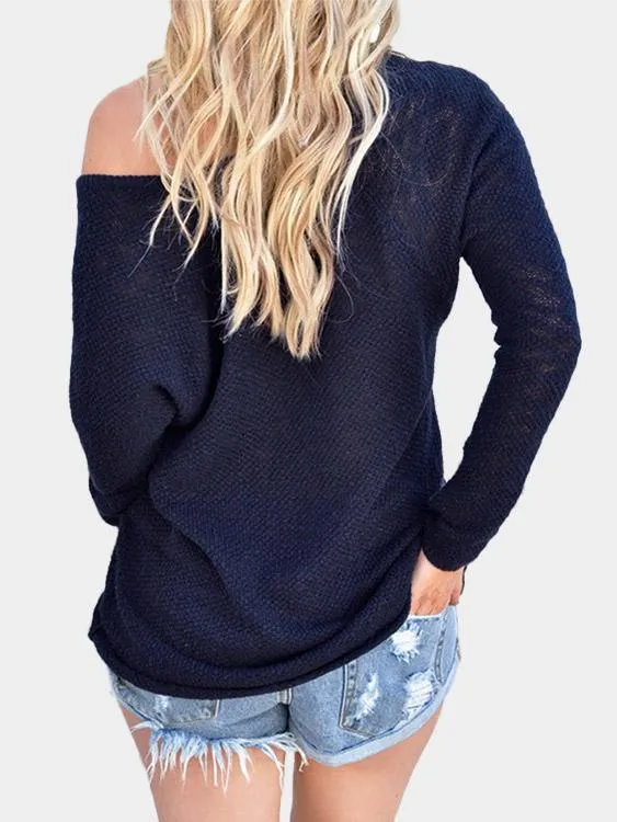 Wholesale Sexy V Neck Long Sleeves Knitted T-shirt