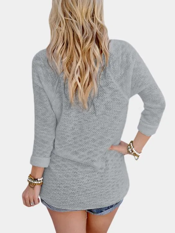 Wholesale Sexy V Neck Long Sleeves Knitted T-shirt