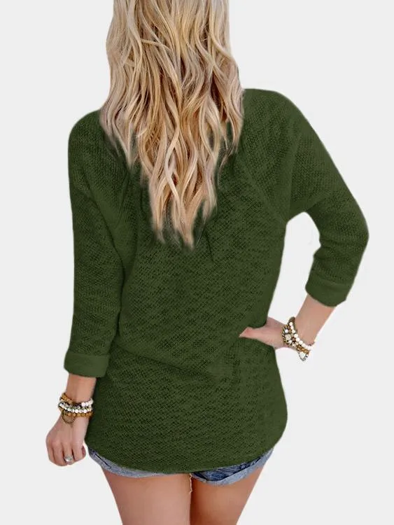 Wholesale Sexy V Neck Long Sleeves Knitted T-shirt