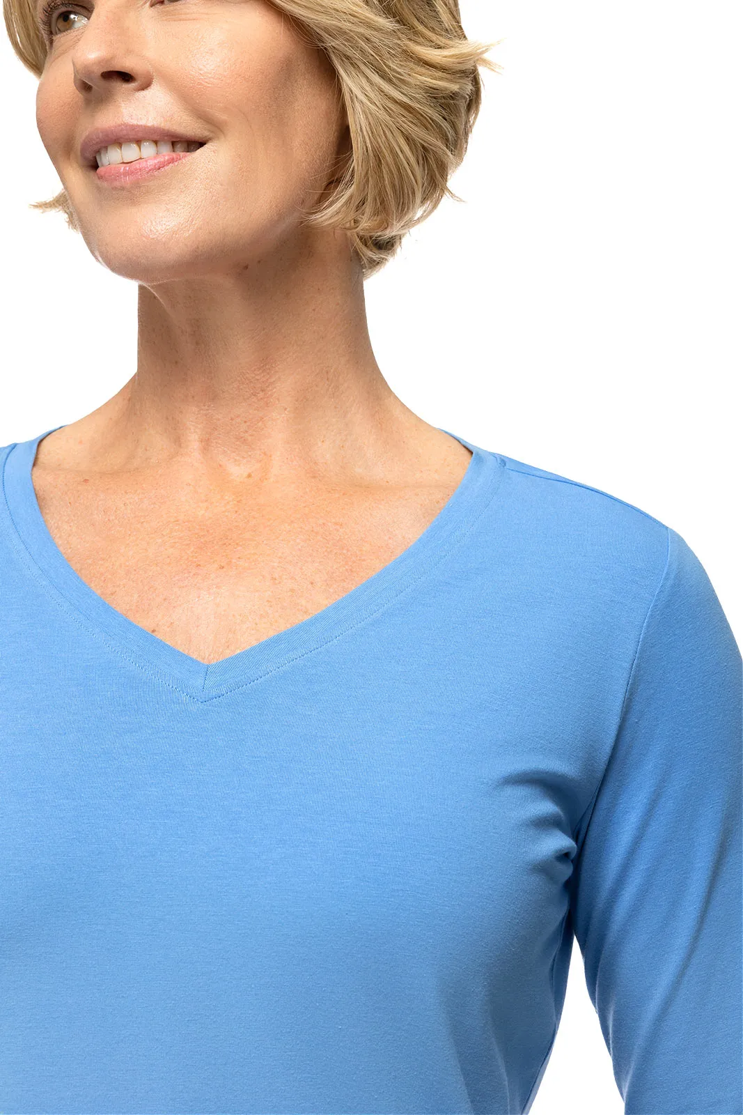 Women's Morada Everyday Long Sleeve V-Neck T-Shirt | Light Blue Heather