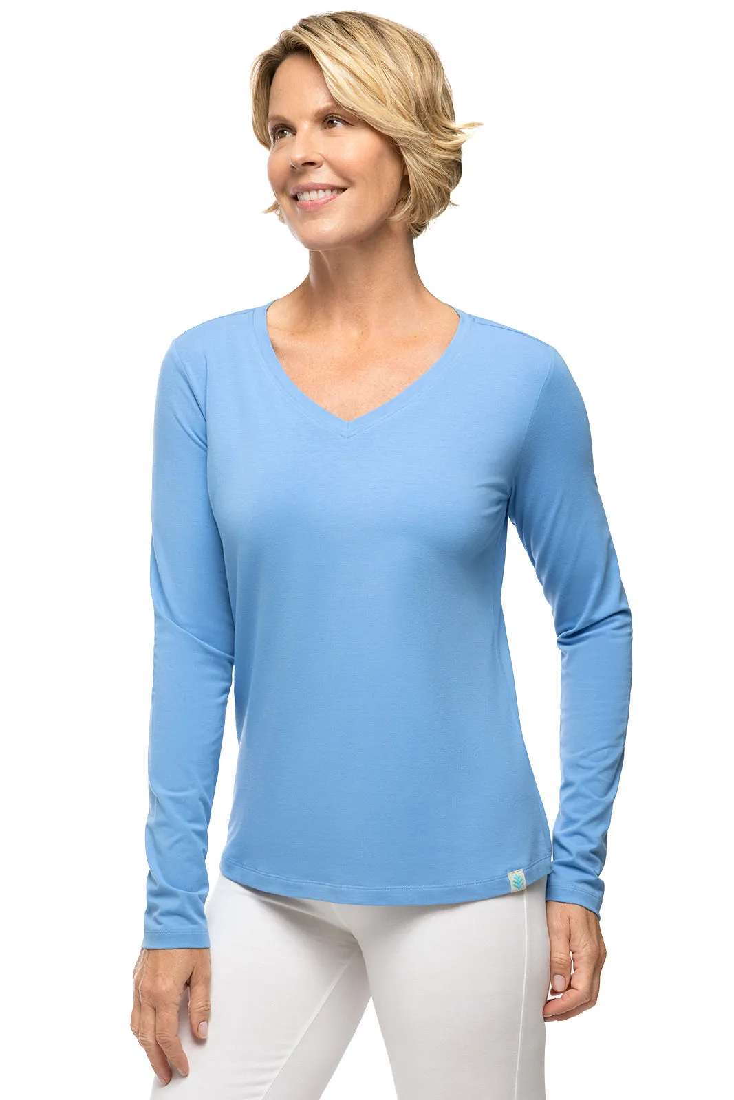 Women's Morada Everyday Long Sleeve V-Neck T-Shirt | Light Blue Heather