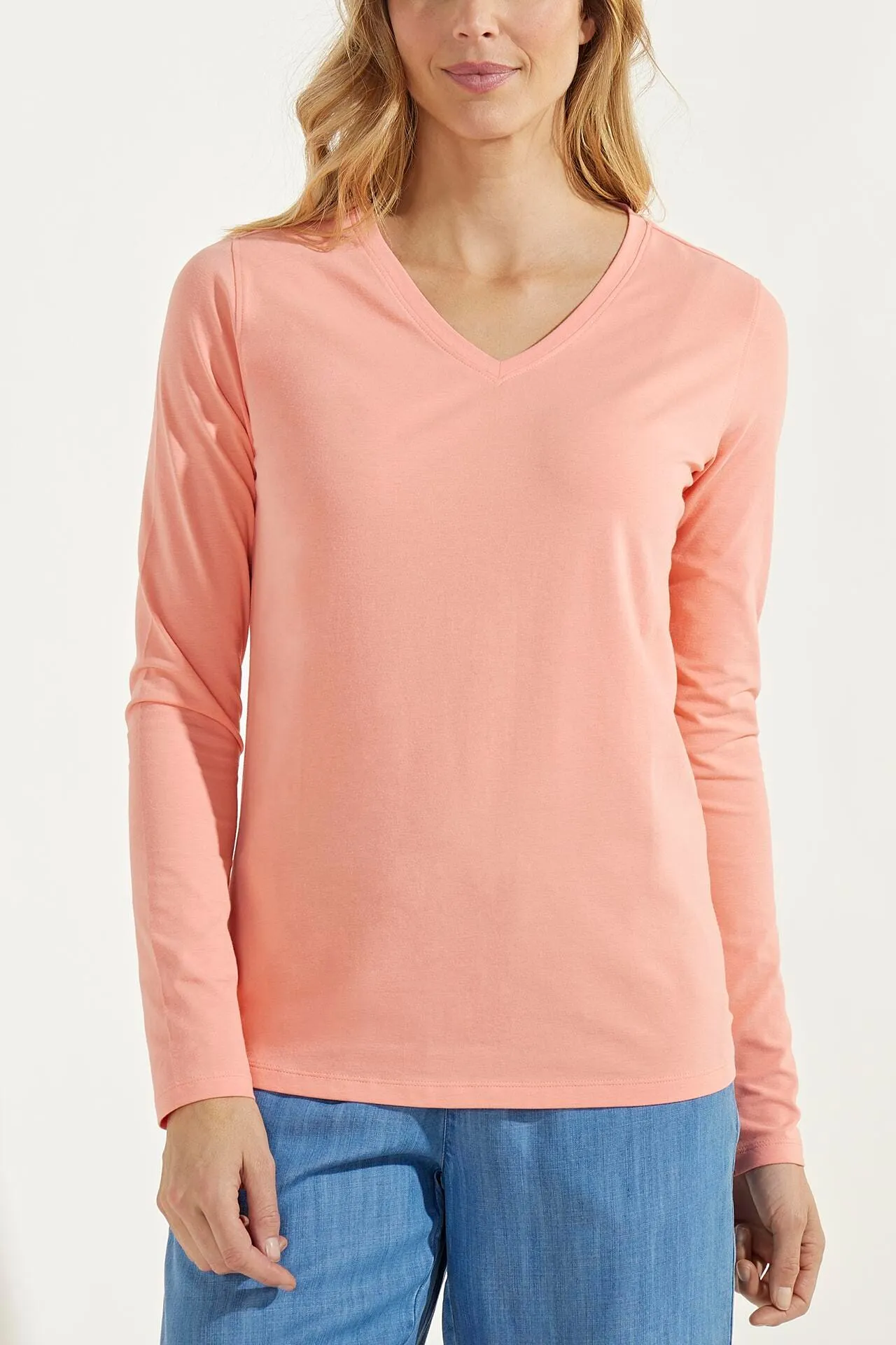 Women's Morada Everyday Long Sleeve V-Neck T-Shirt | Light Blue Heather