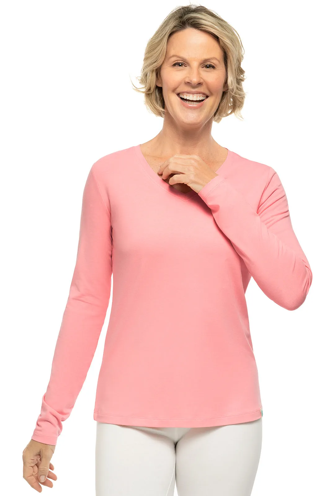 Women's Morada Everyday Long Sleeve V-Neck T-Shirt | Light Blue Heather