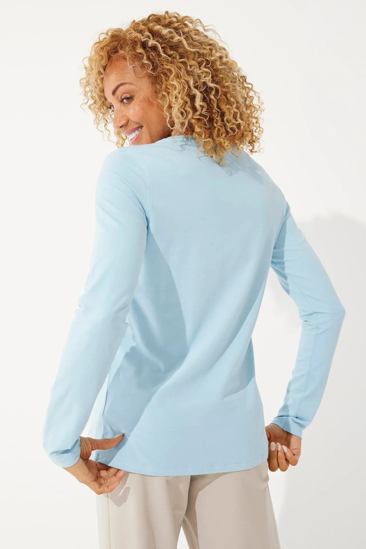 Women's Morada Everyday Long Sleeve V-Neck T-Shirt | Light Blue Heather