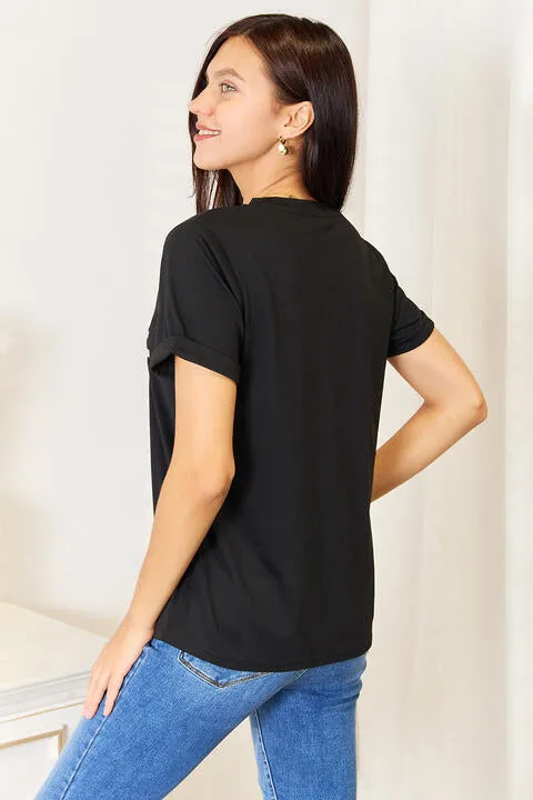 Women's Simply Love Slogan Graphic Cuffed Sleeve T-Shirt
