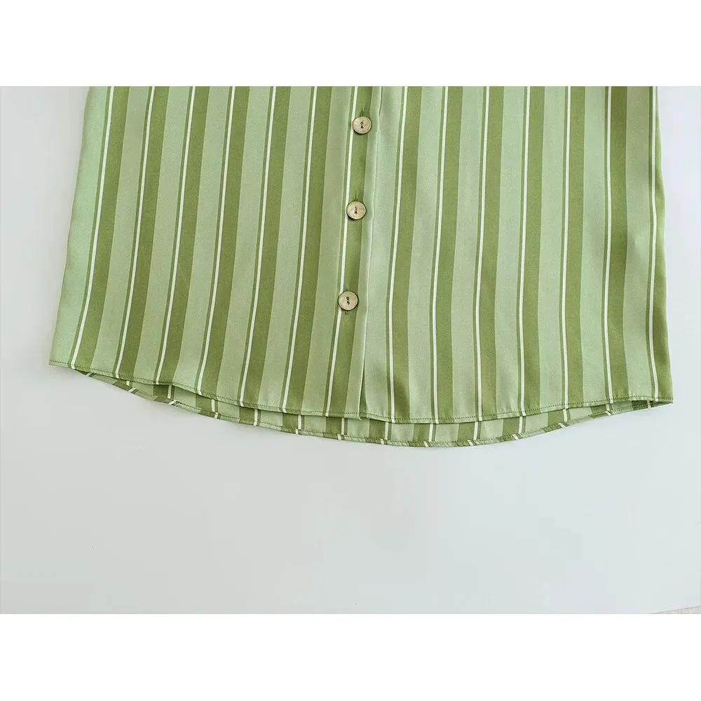xakxx- New Women's  Temperament Fashion Versatile Casual Long Sleeve Polo Shirt Front Button Closed Stripe Loose Fit Shirt