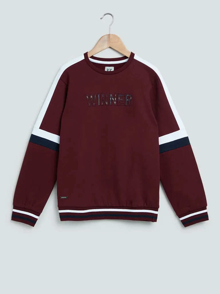 Y&F Kids Wine Text Design Cotton T-Shirt