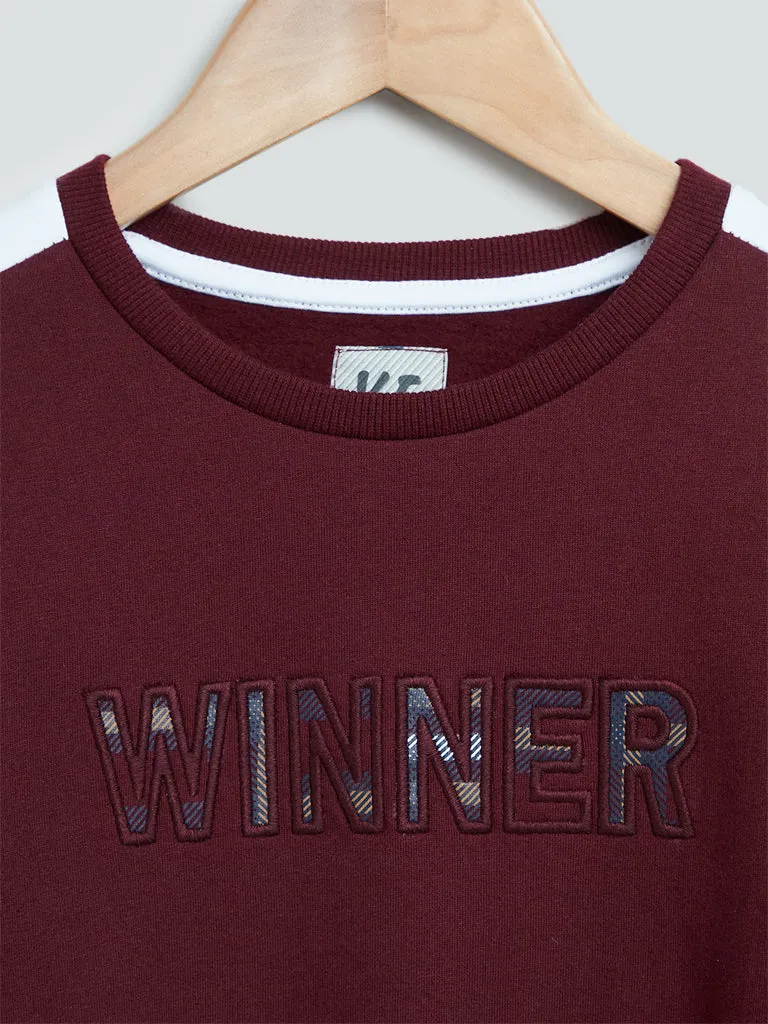 Y&F Kids Wine Text Design Cotton T-Shirt